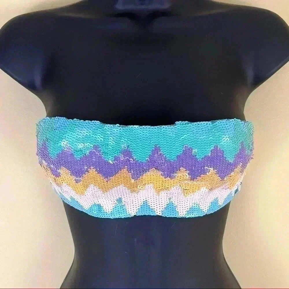 Victoria’s Secret Multicolored Pastel Embellish Tube Tie Back Bikini Top Size S